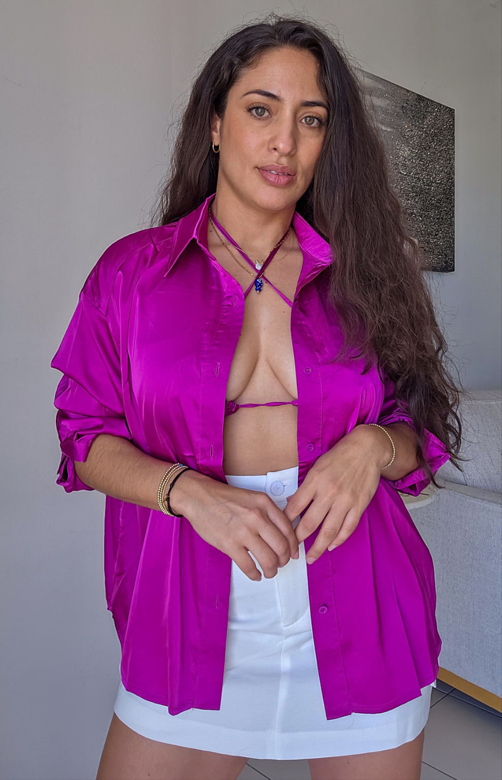 Satin 2pcs crop top and shirt