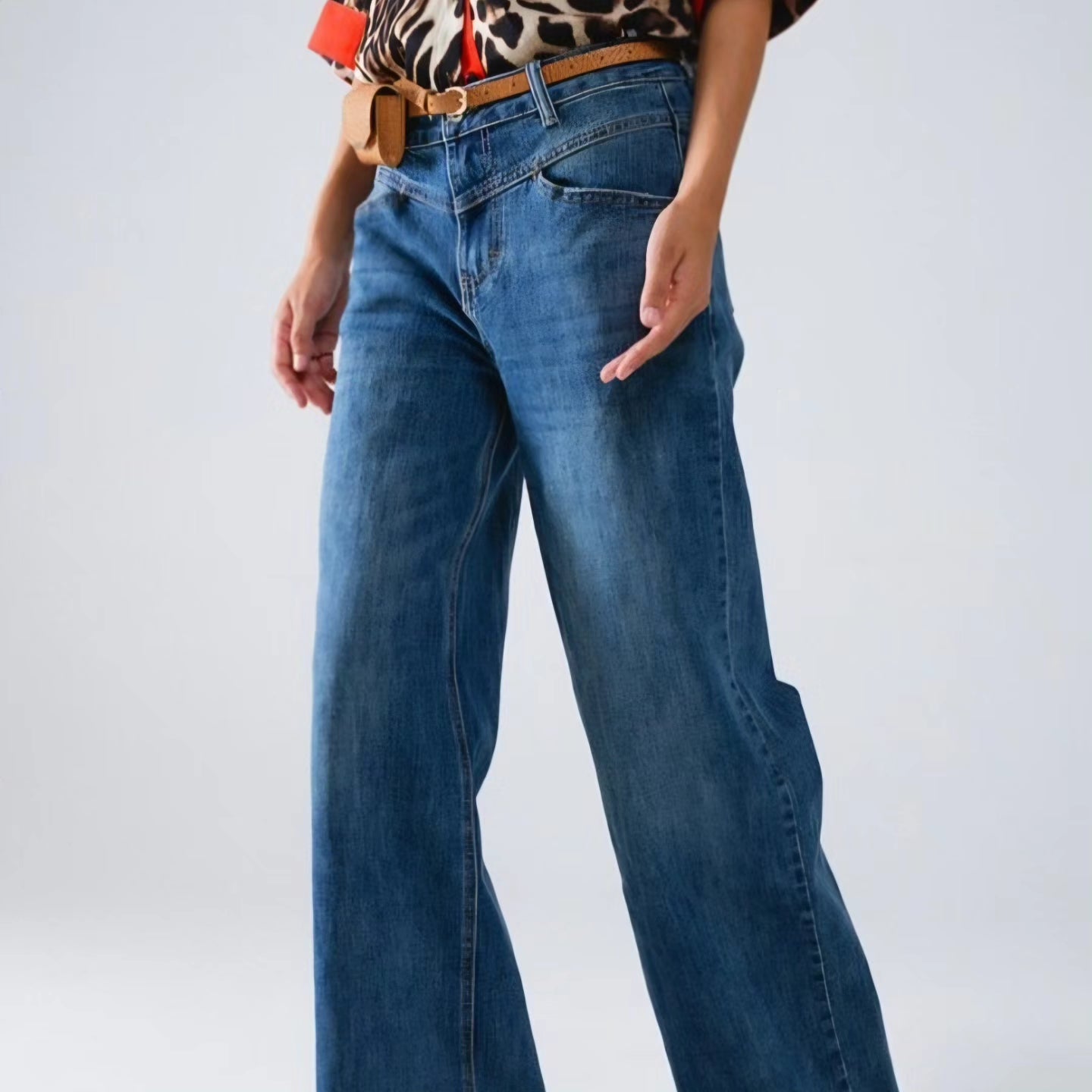 Flare jeans with stitching detail