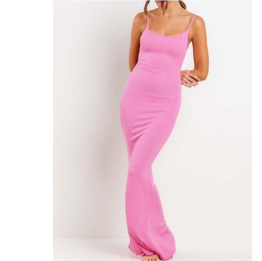 Pink ribbed maxi dress