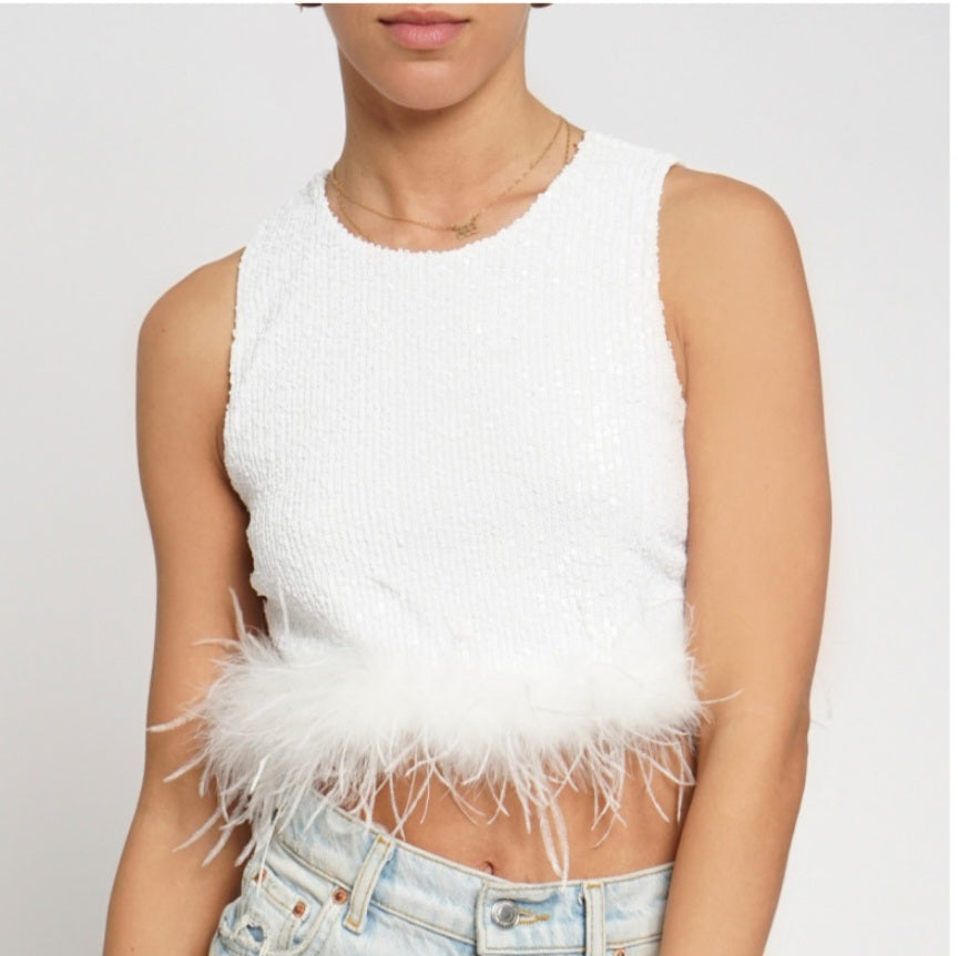 Cropped feathers sequin top