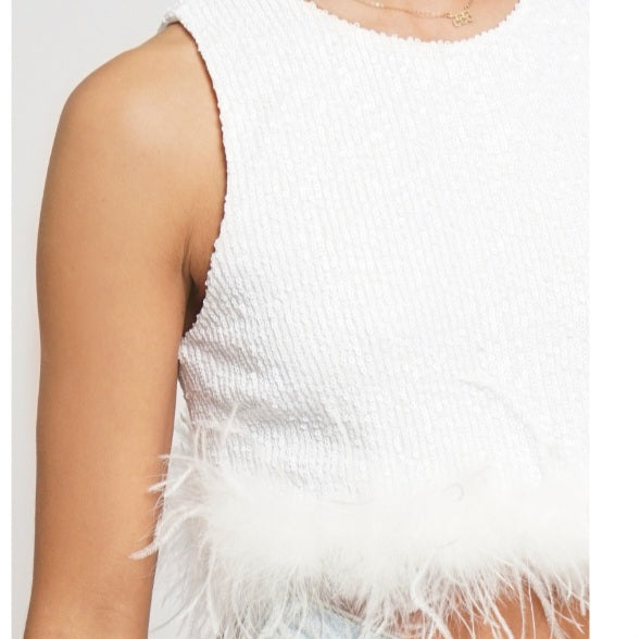 Cropped feathers sequin top