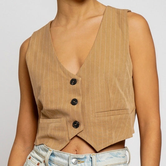 Camel pinstripes vest