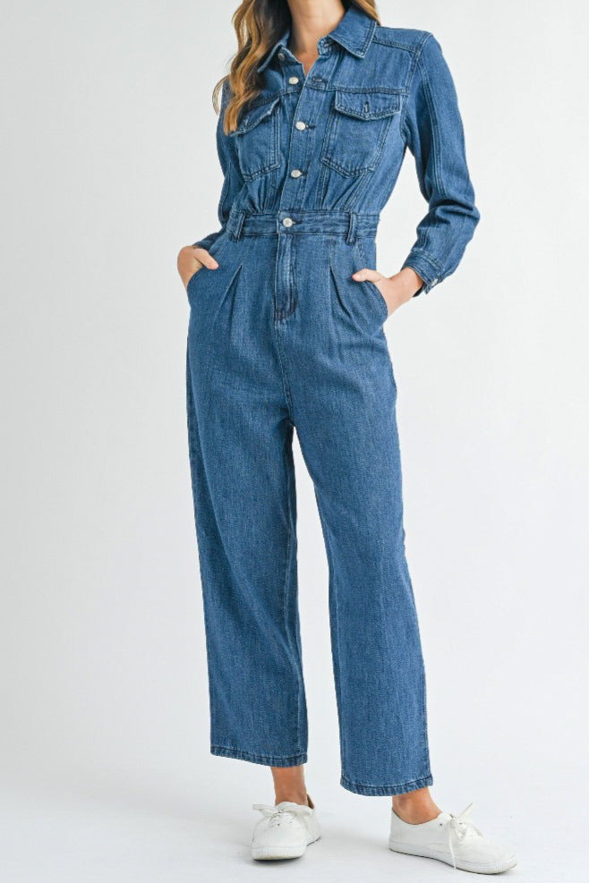 Denim straight leg jumpsuit [read description]