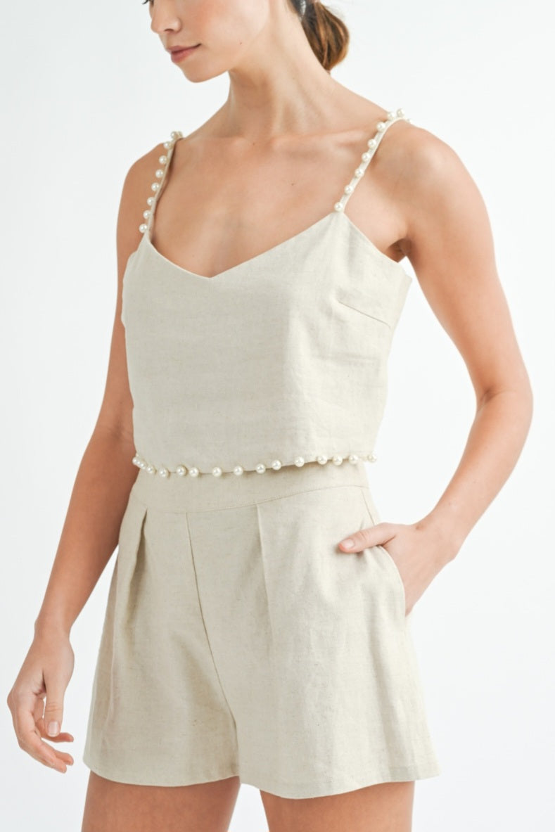 Pearl linen top and short set