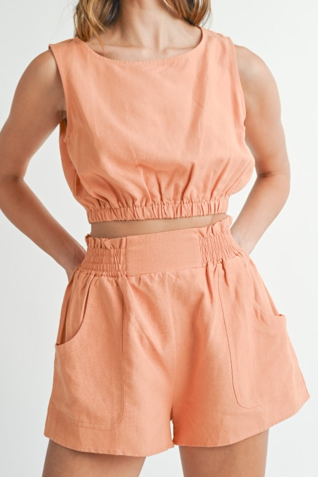 Linen crop top and shorts set