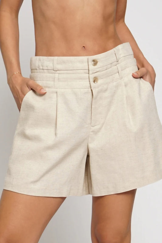 Double waistband linen shorts