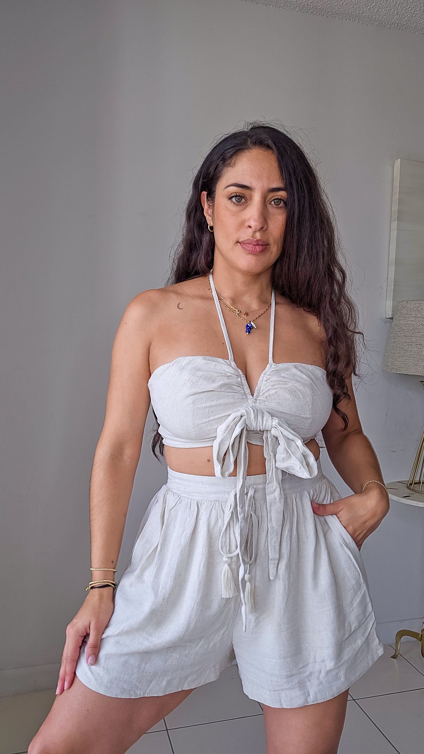 Linen Crop top and shorts set