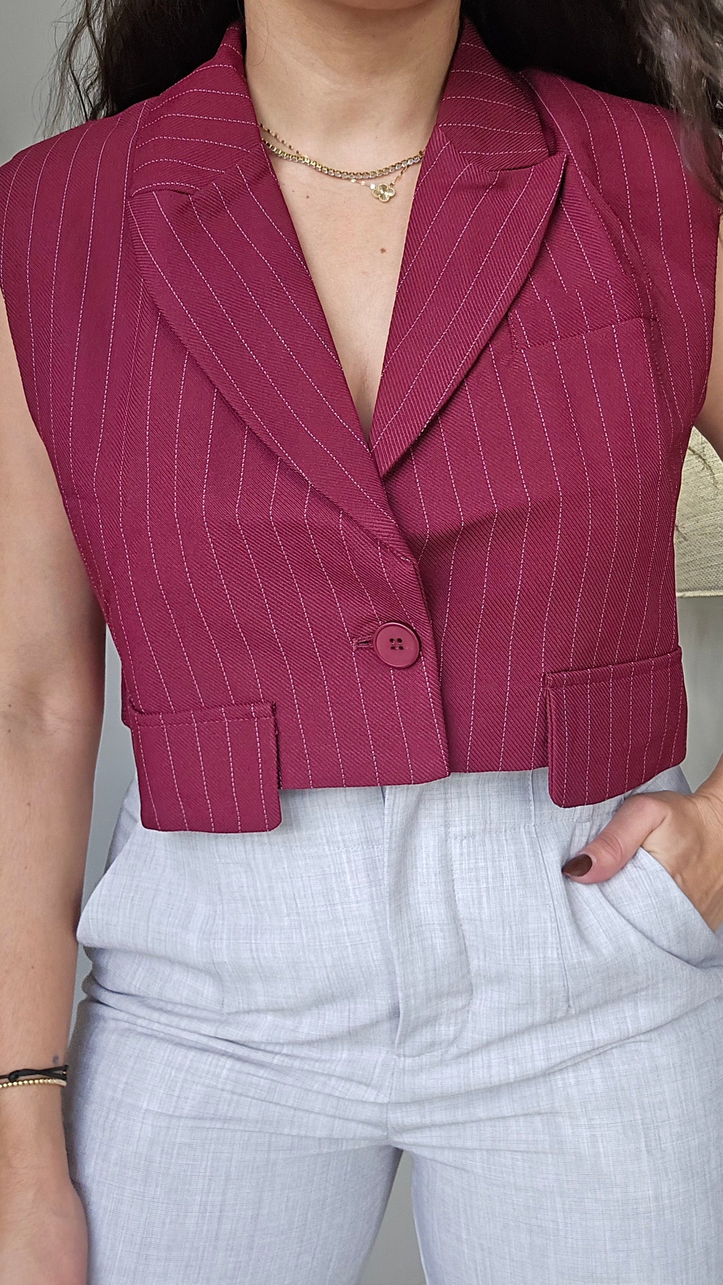 Burgundy Pinstripes cropped vest