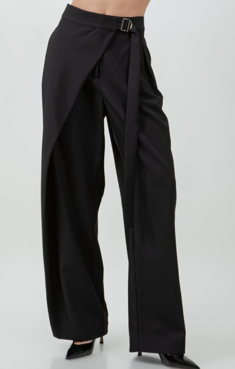 Pleated wrap over adjustable belt trousers