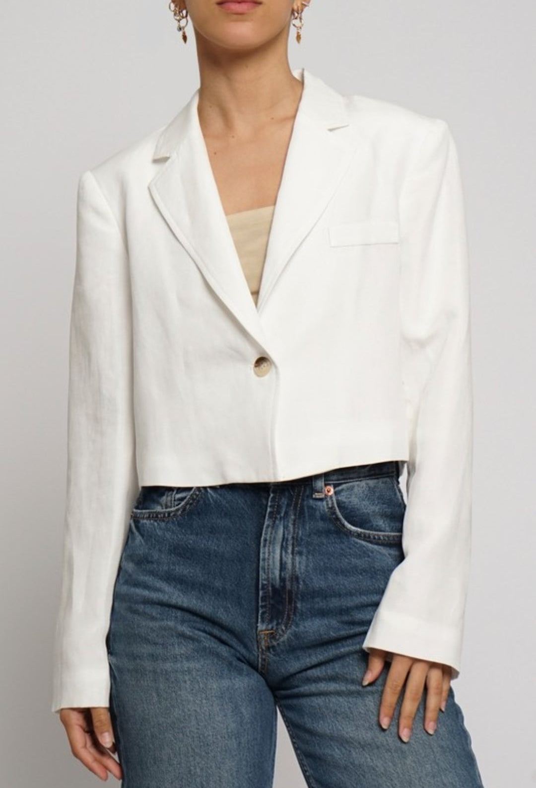 Cropped boxy linen jacket