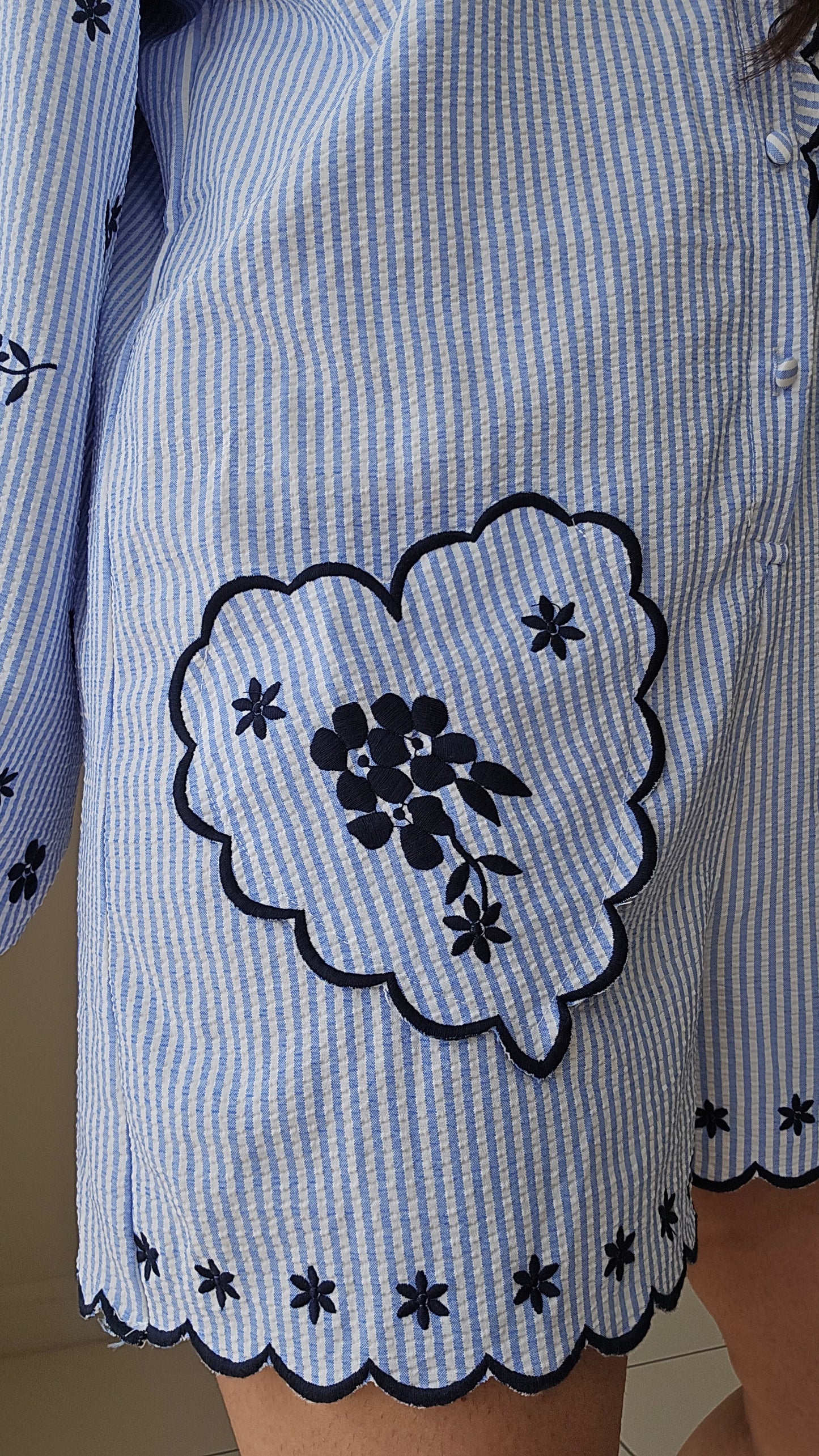 Embroidered heart pockets romper