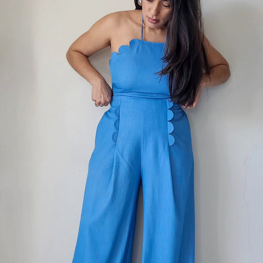 Scallop crop top and trousers set