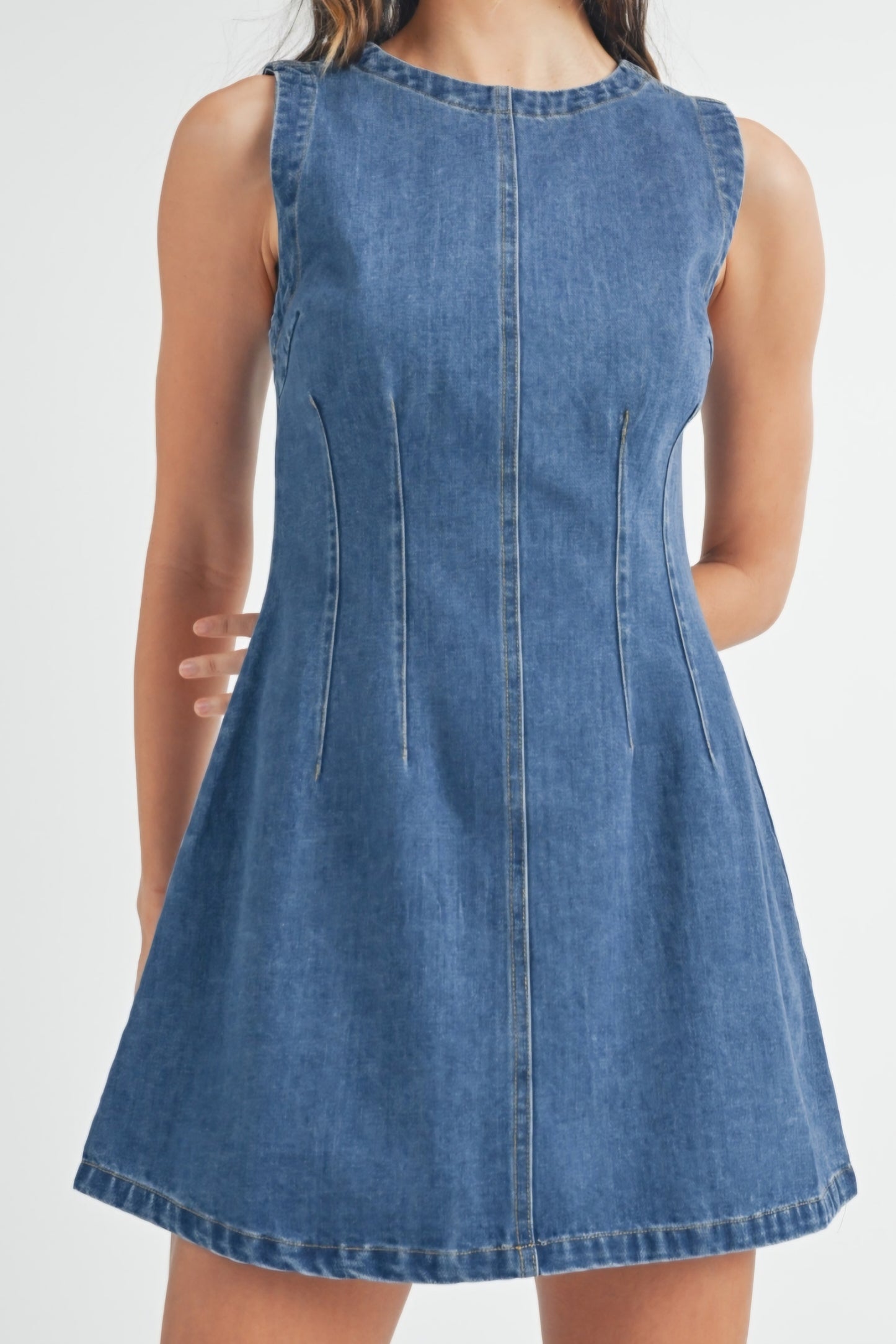 Round neckline Denim mini dress