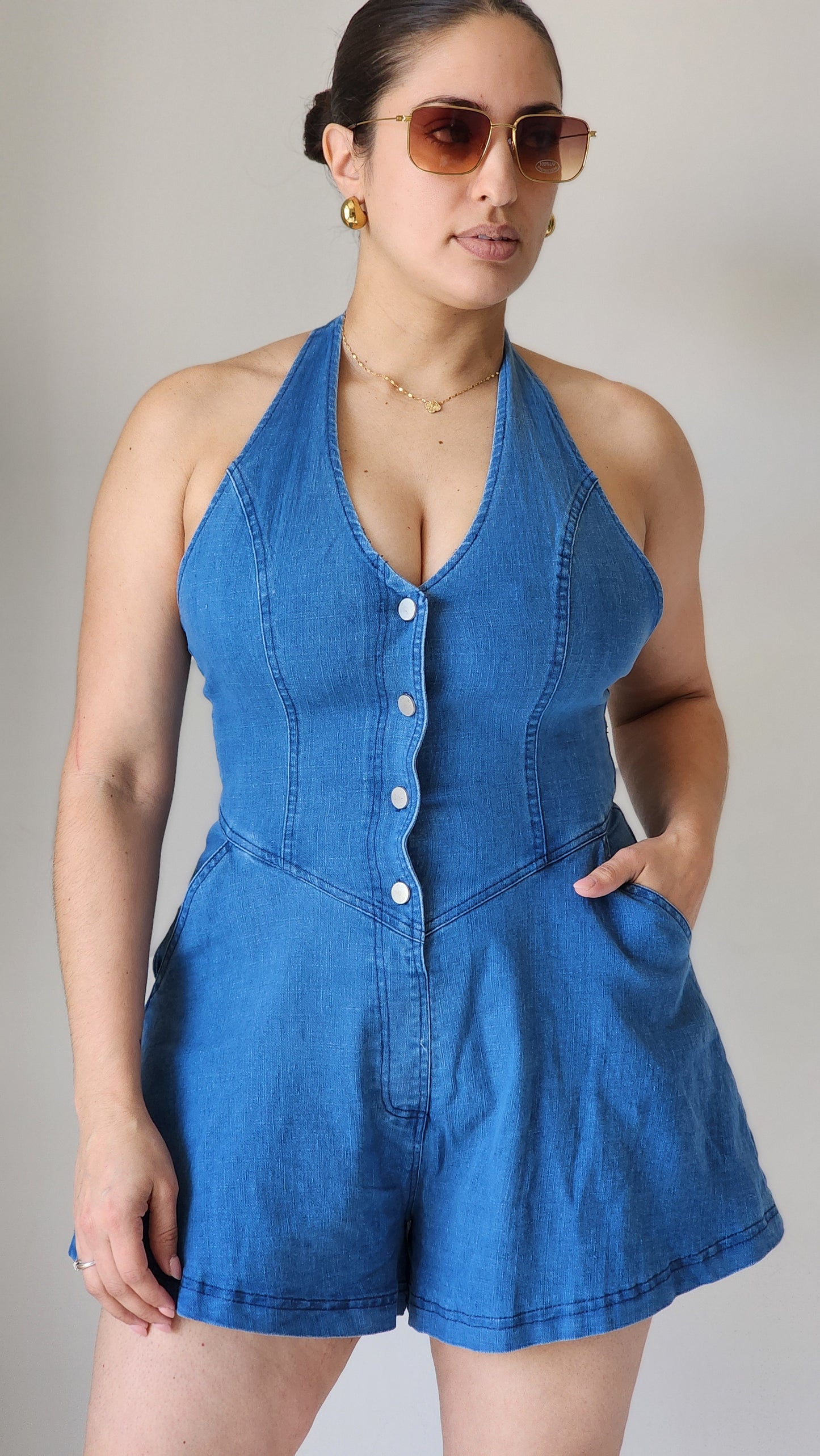 Halter denim romper