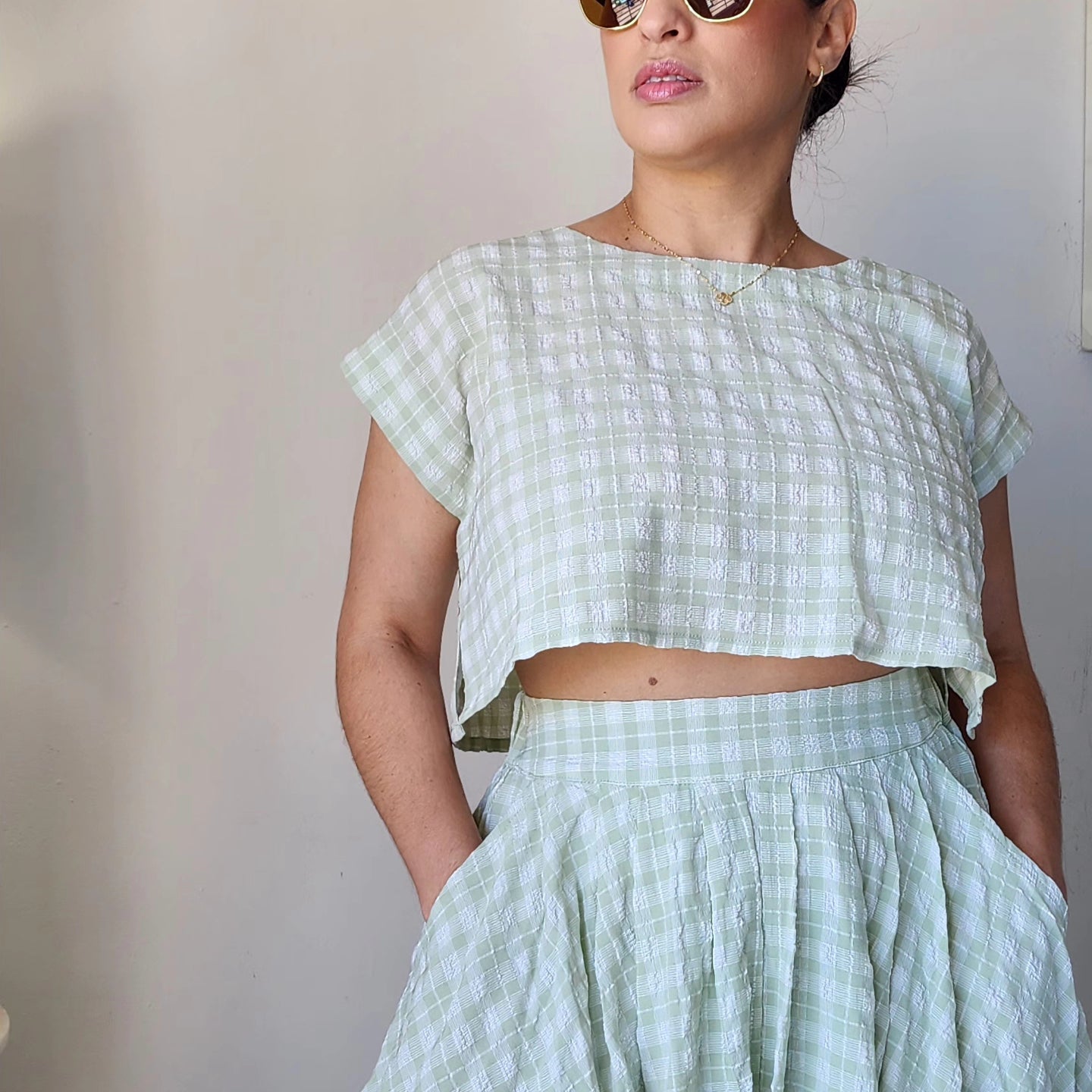 Gingham plaid crop top and skirt set