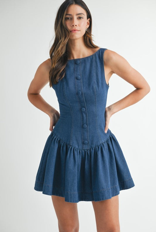 Denim low waist mini dress