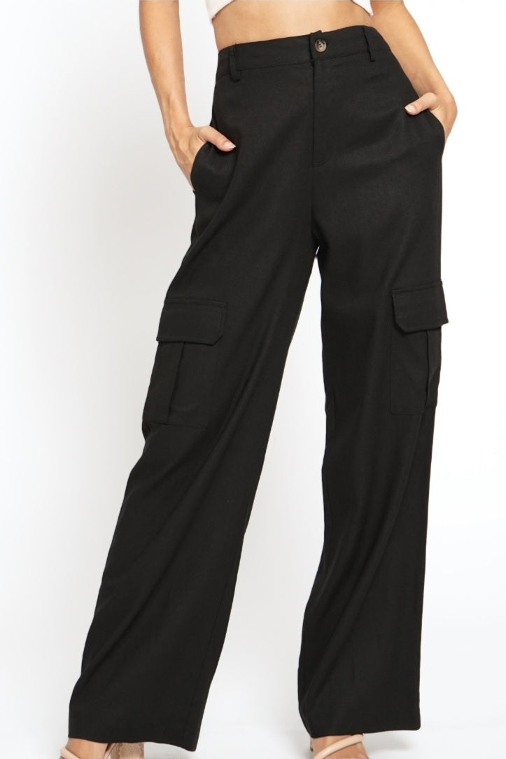 Black Linen cargo Trousers