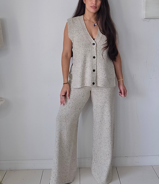 Relaxed fit knit vest top and long pants set