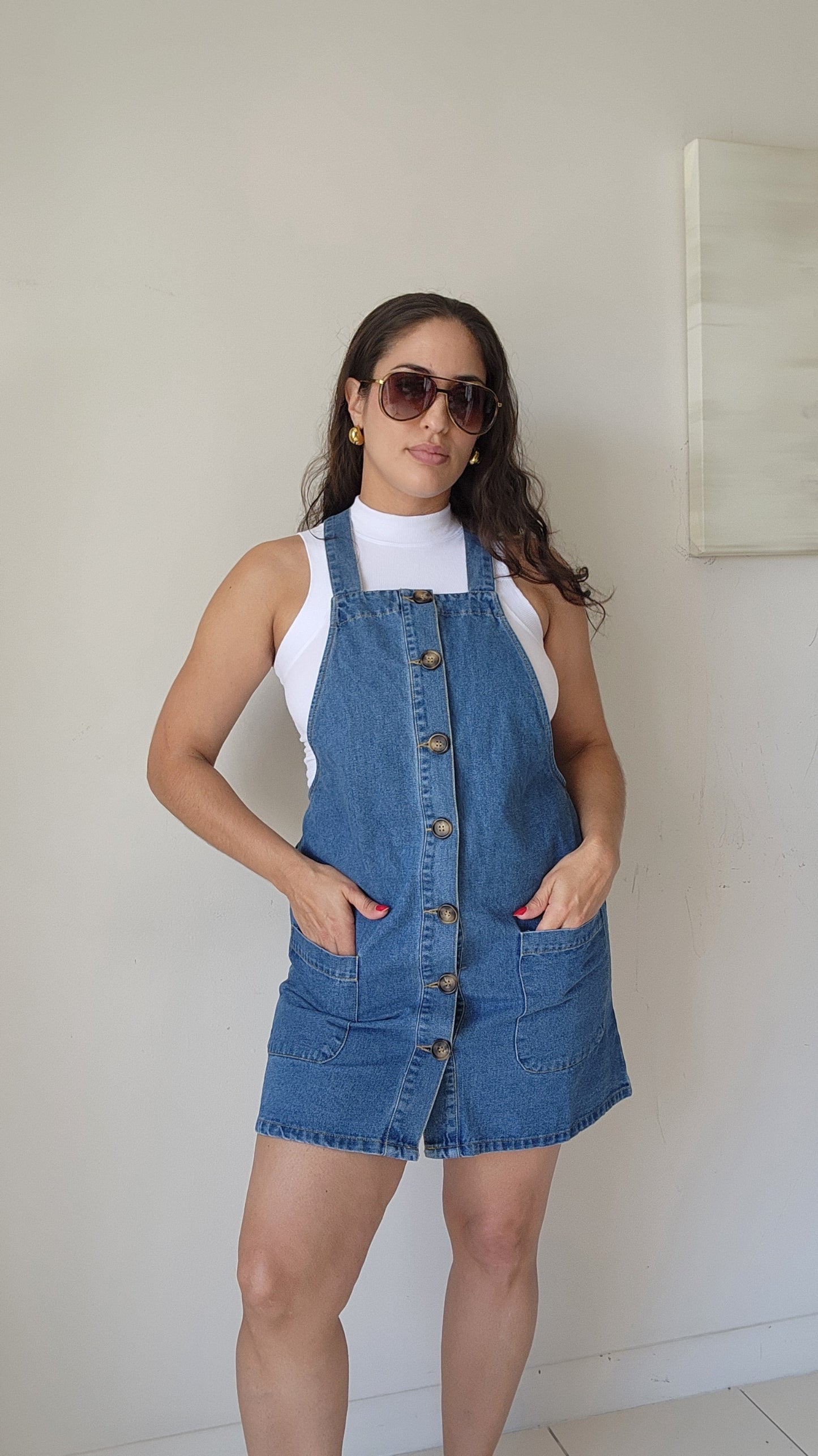 Denim overall mini dress