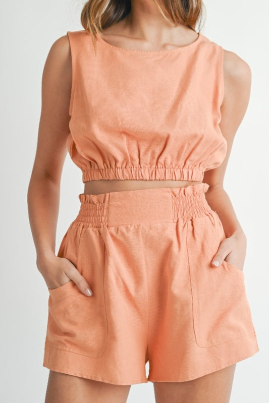 Linen crop top and shorts set