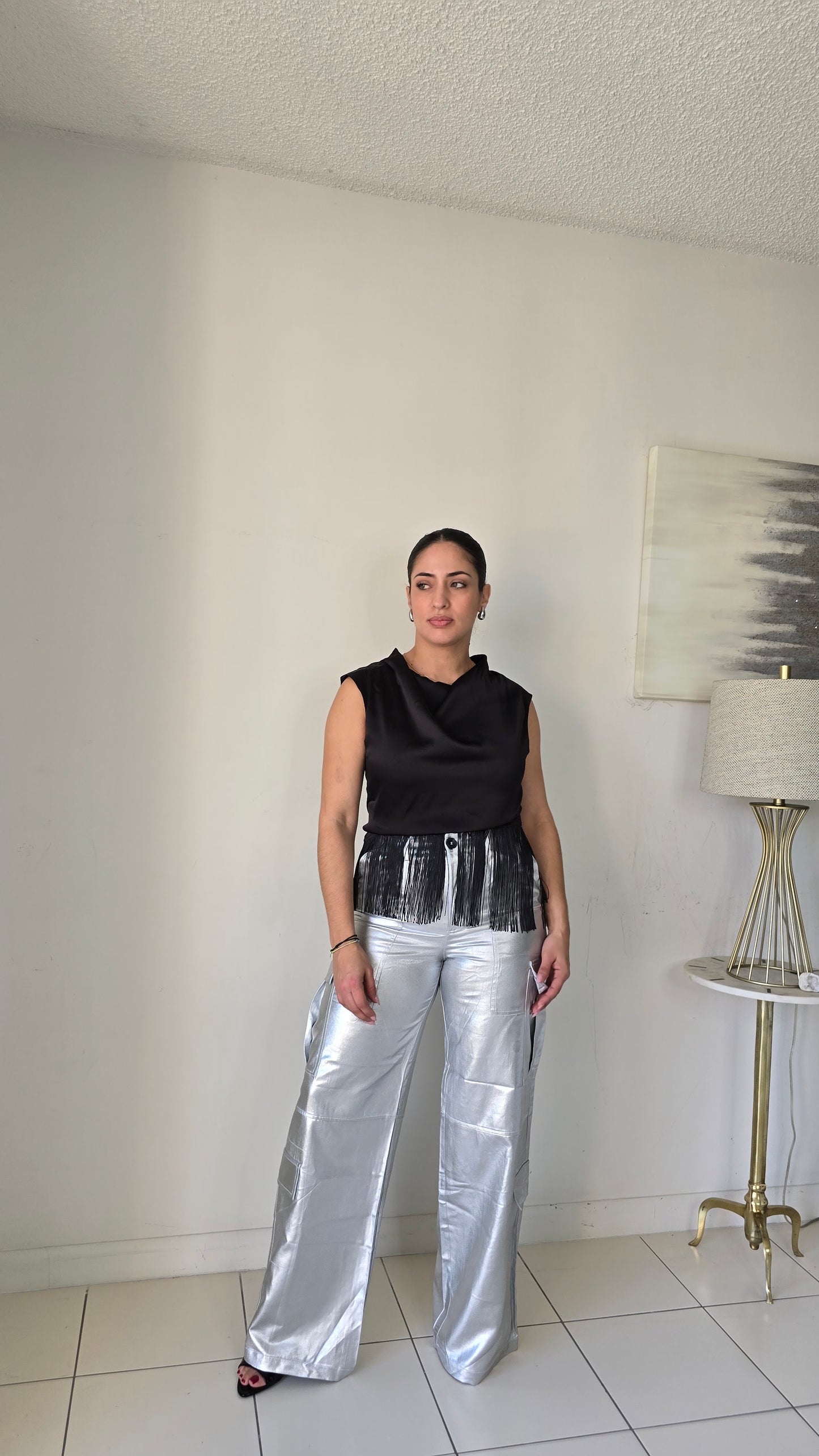 Metallic cargo pants