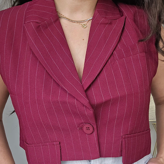 Burgundy Pinstripes cropped vest