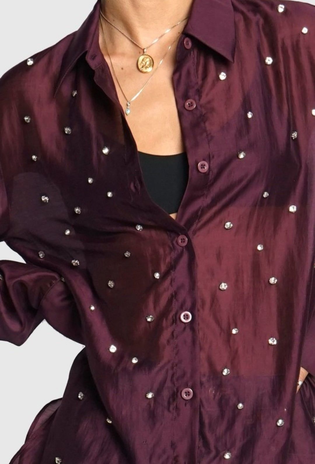 All over rhinestones button down shirt