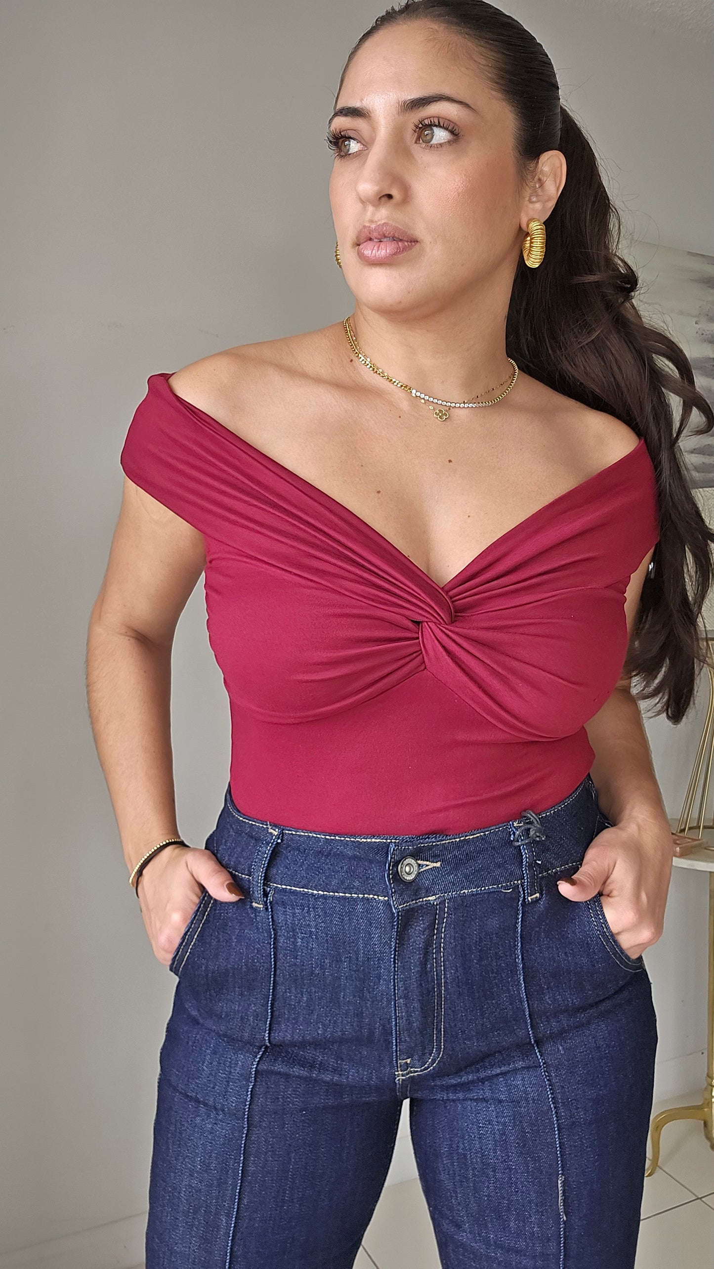 Burgundy shoulder top