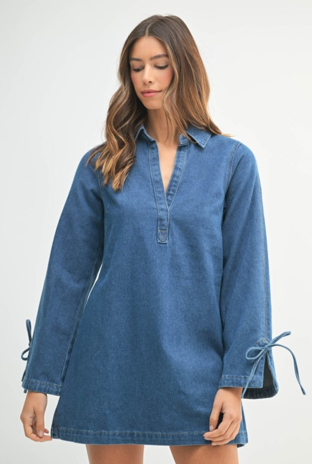Denim shirt collar mini dress