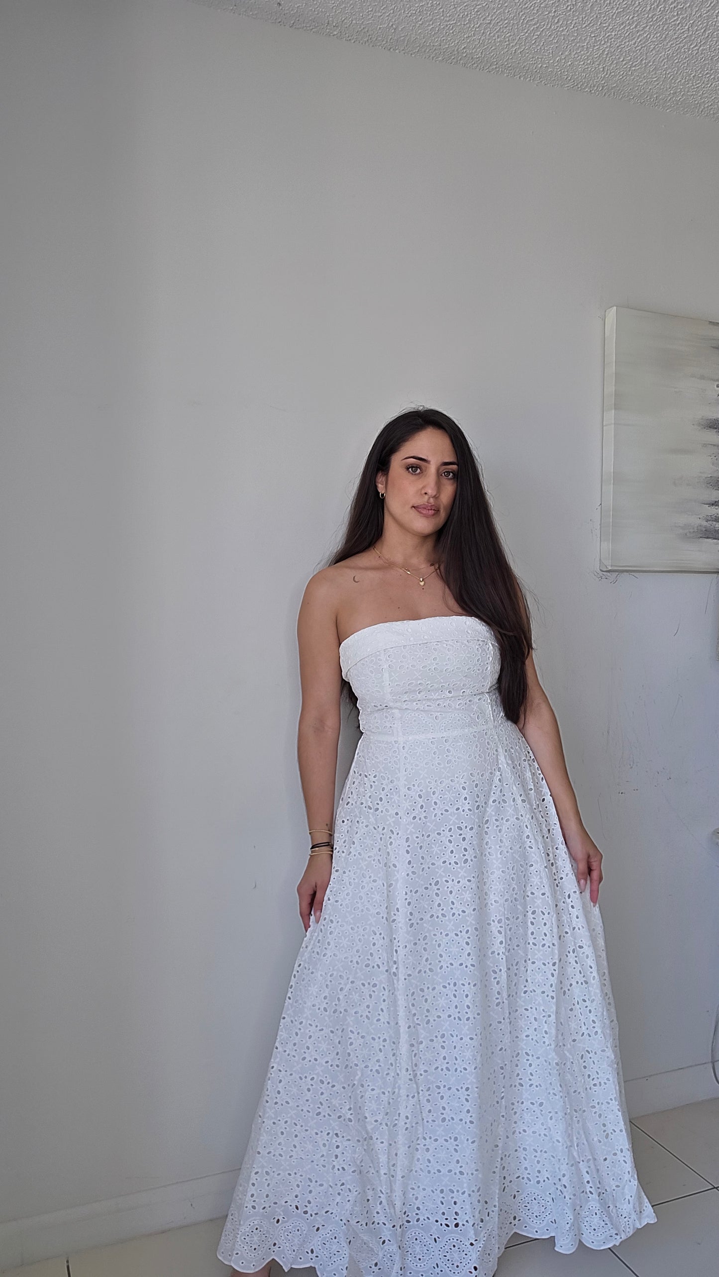 Eyelet tube midi flare dress