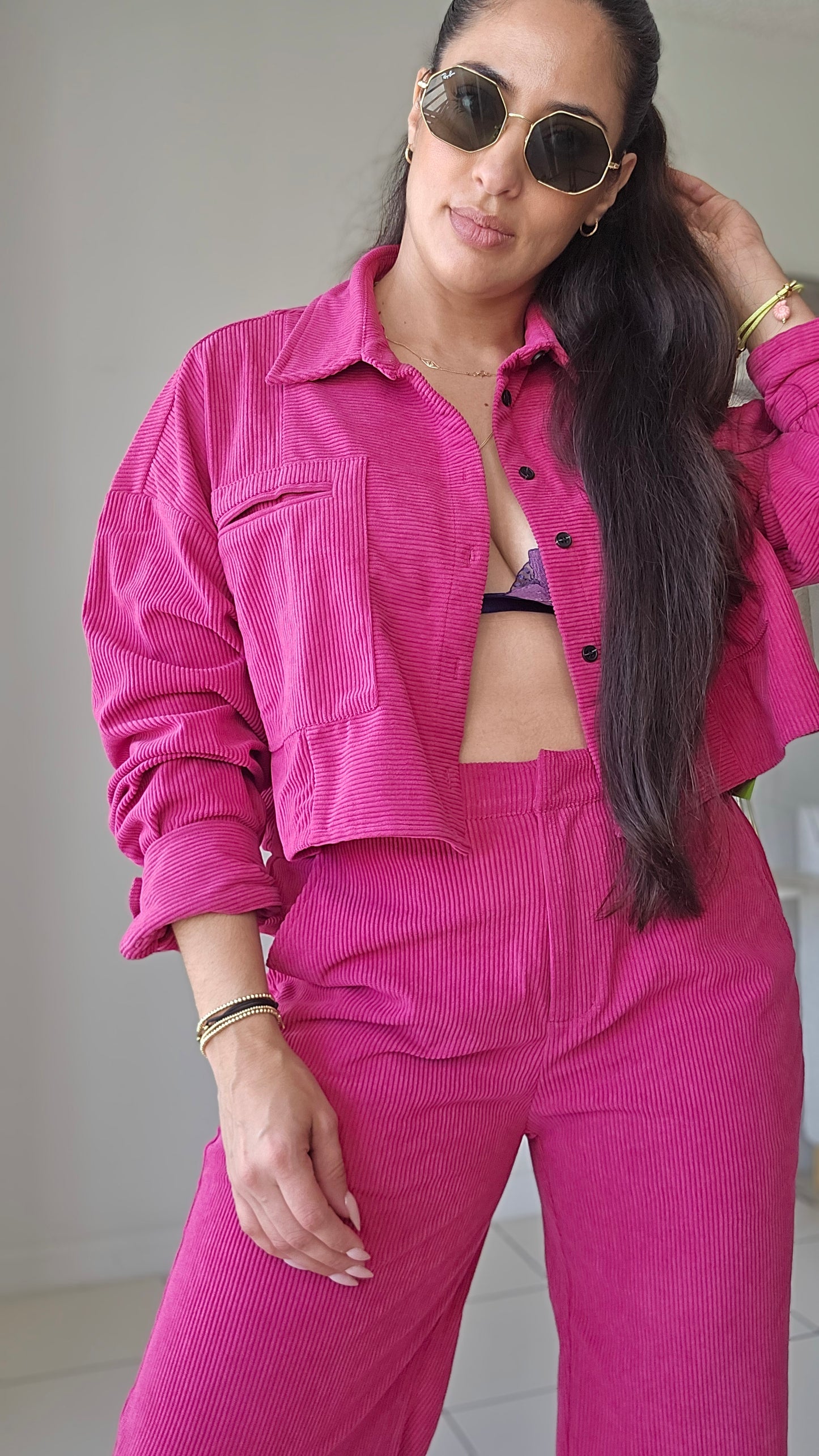 Corduroy long sleeve top and pants set