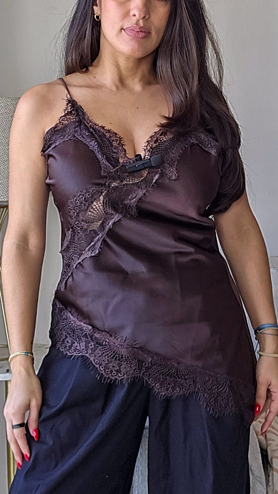 Brown lace asymmetrical top