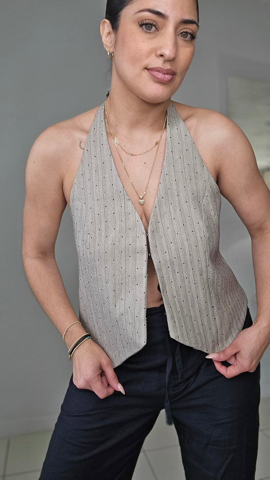 Rhinestones halterneck vest