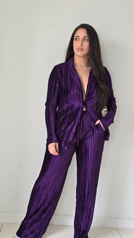 Pleated velvet top and pants set