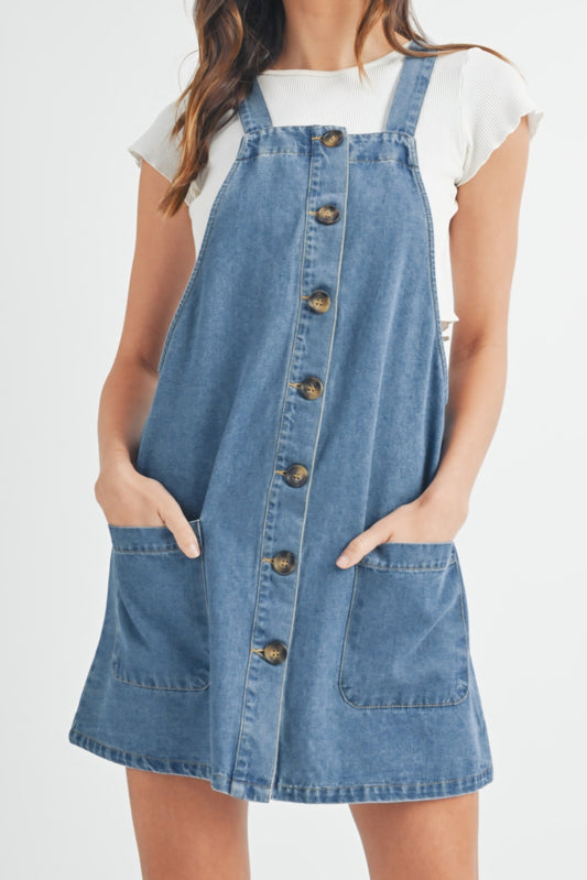 Denim overall mini dress