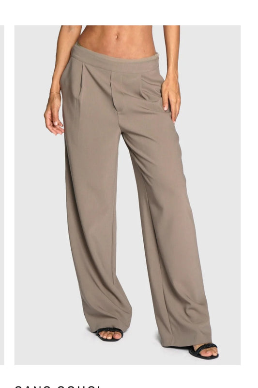 Taupe trousers with raw edge detail