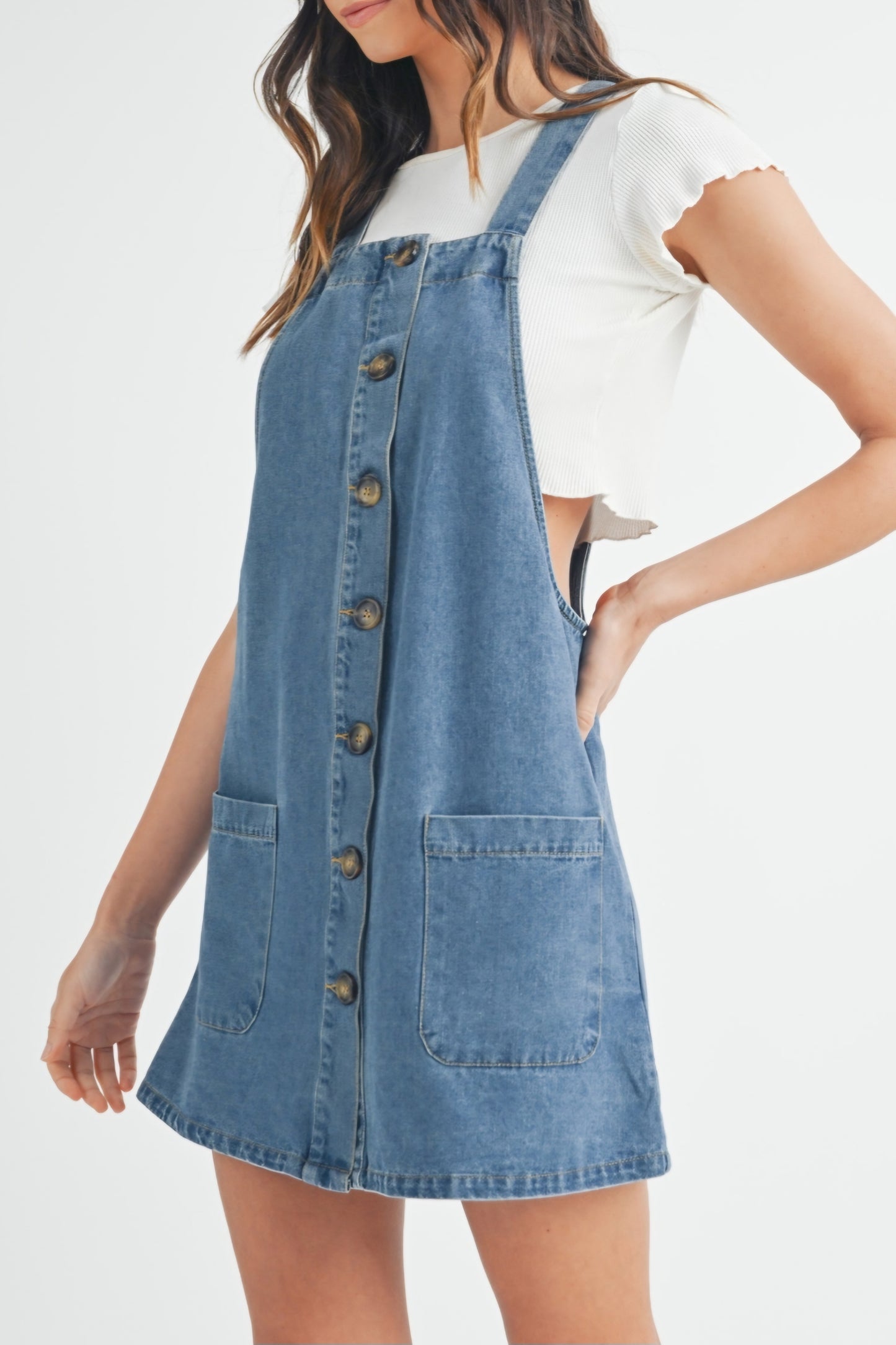 Denim overall mini dress