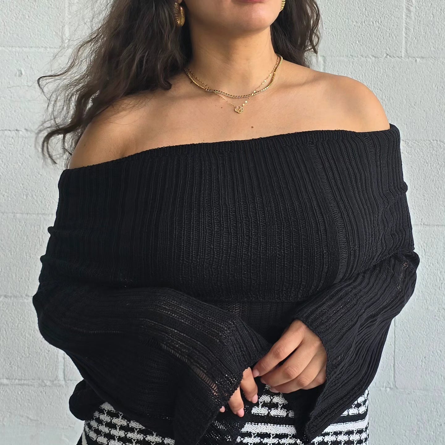 Off shoulder long sleeve top