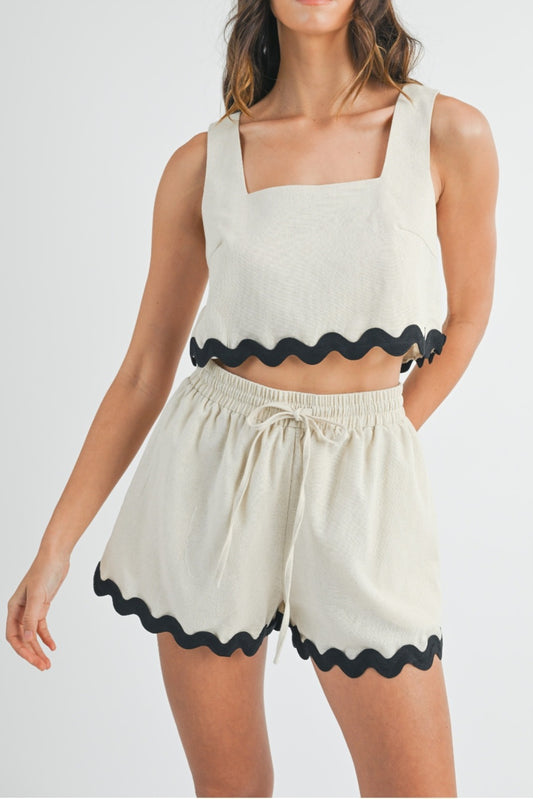 Linen rickrack crop top & shorts set