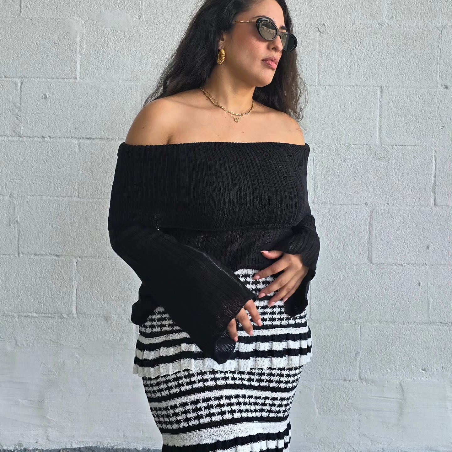 Stipes Ruffle Maxi Skirts