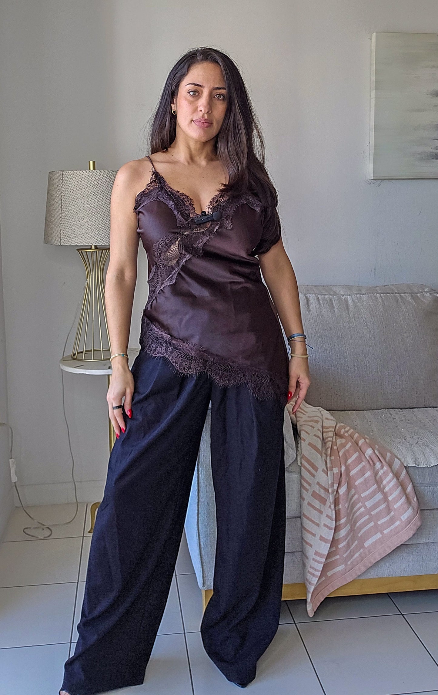 Brown lace asymmetrical top