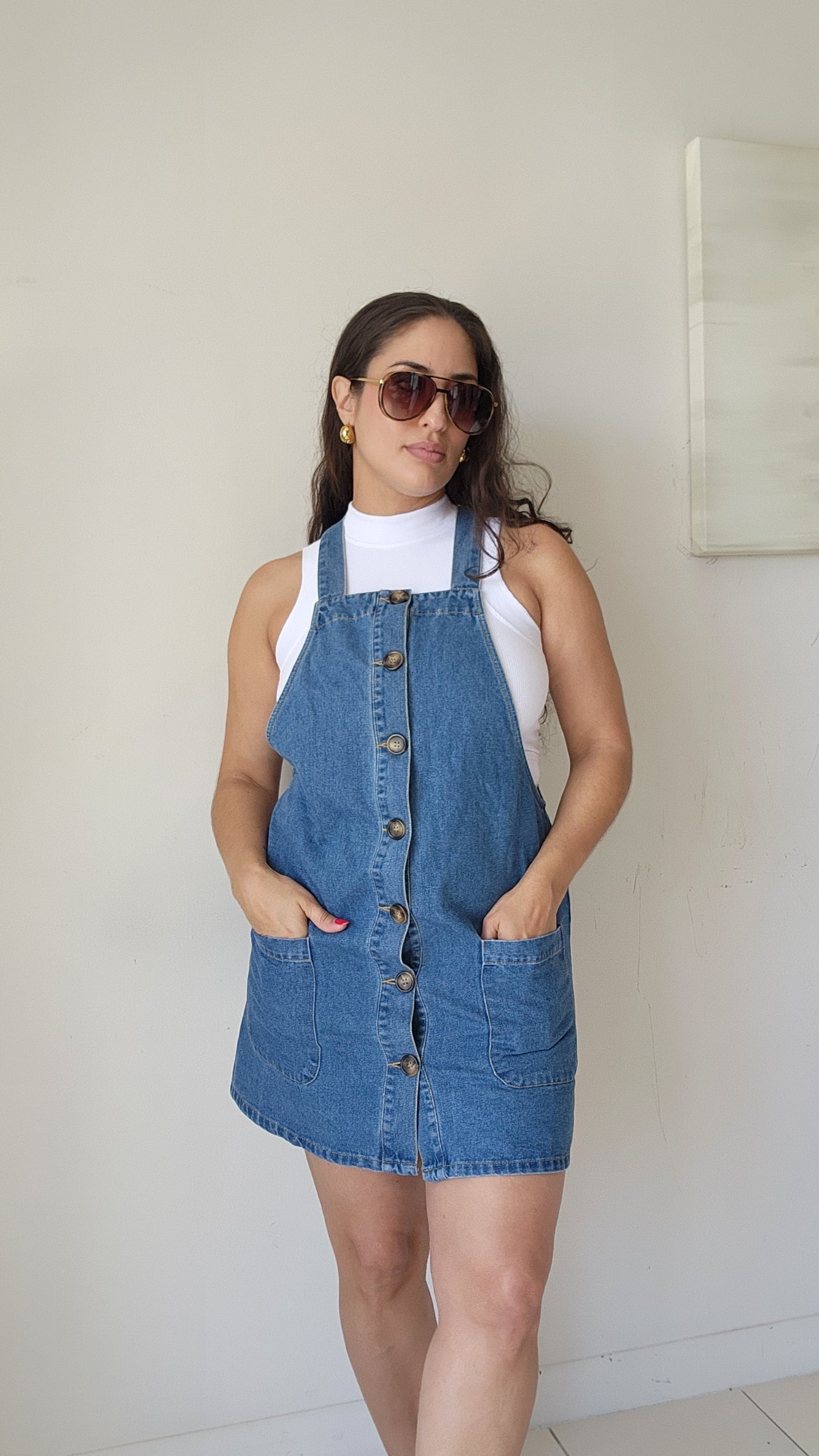 Denim overall mini dress