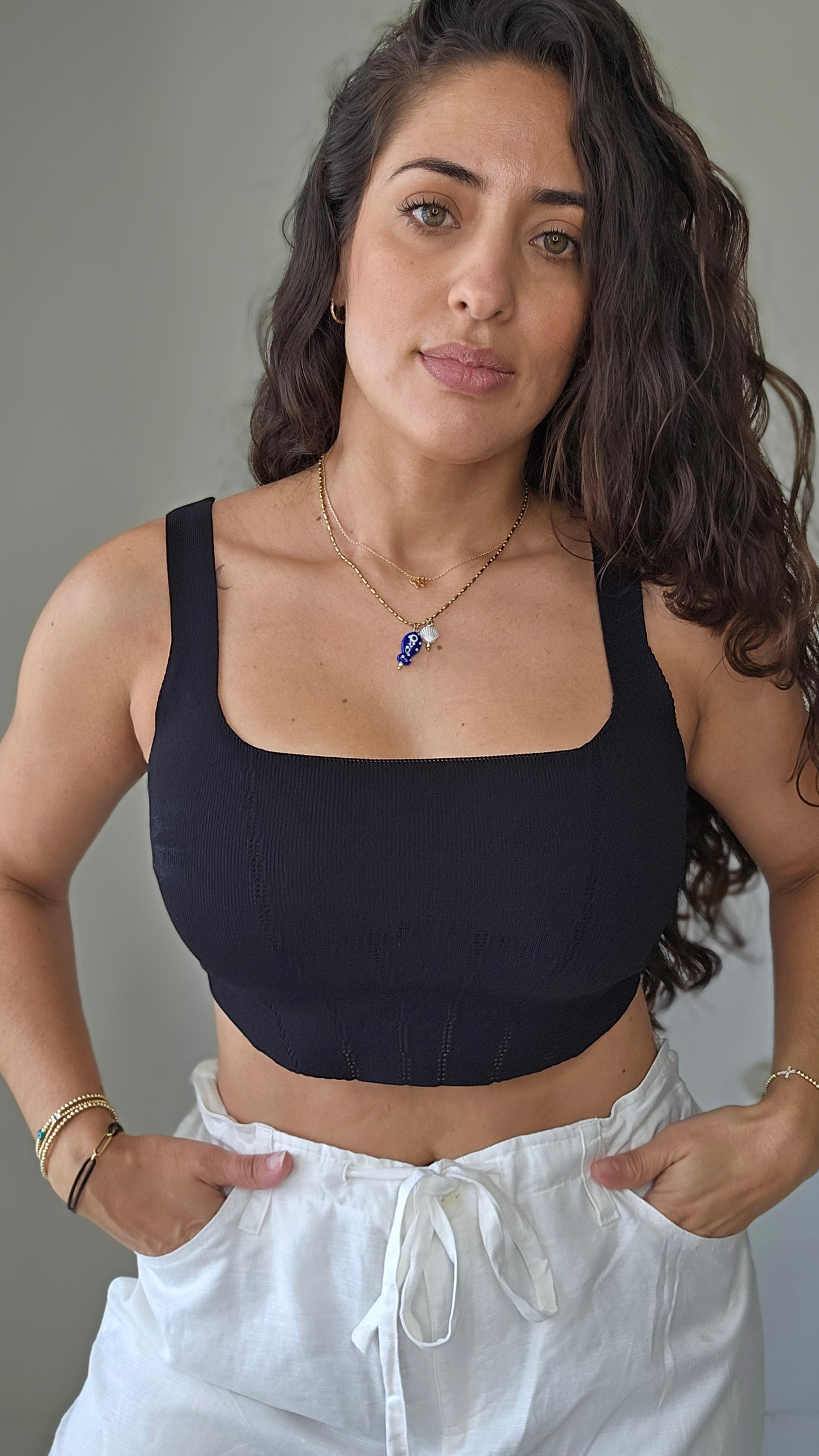 Croset crop knit top