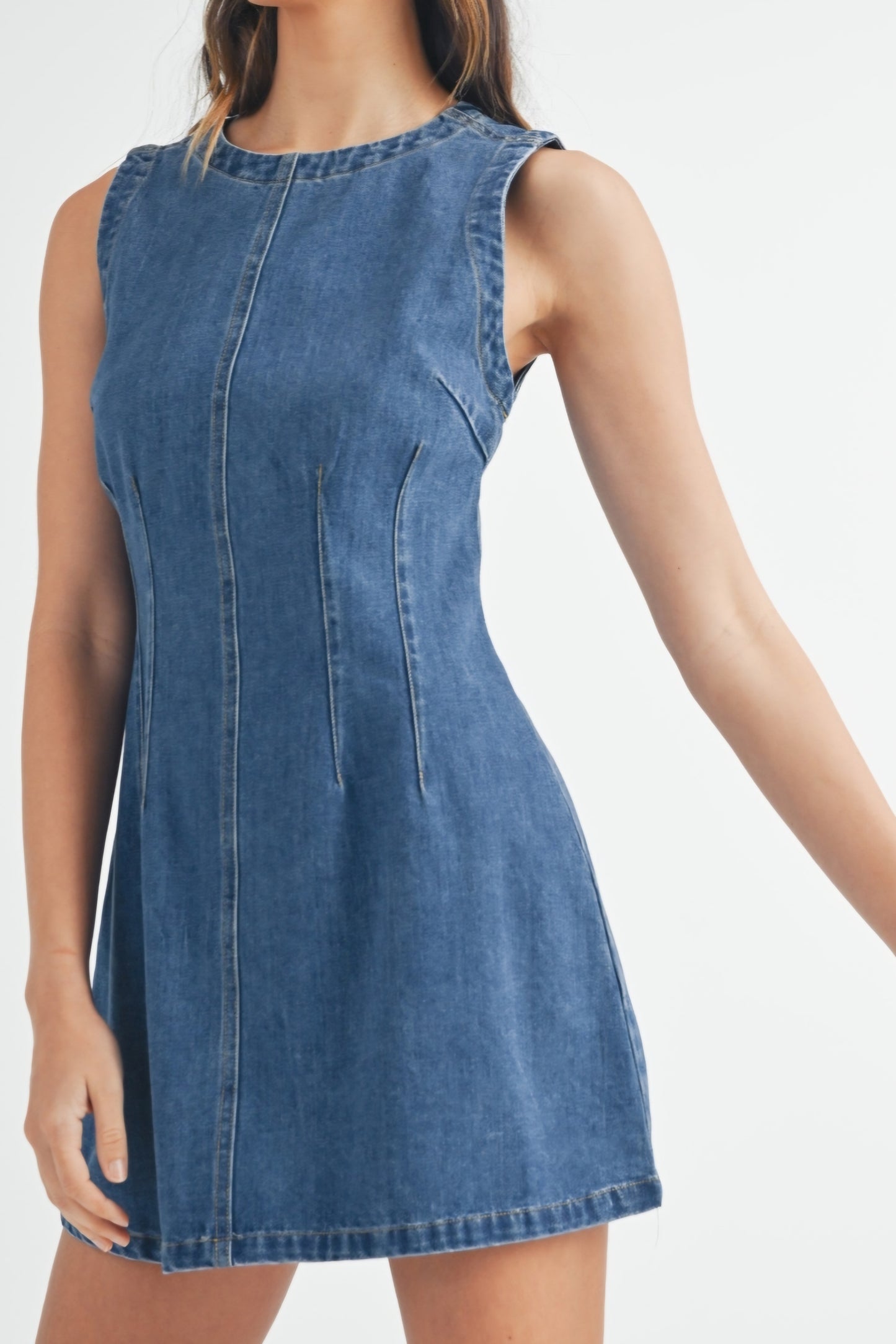 Round neckline Denim mini dress