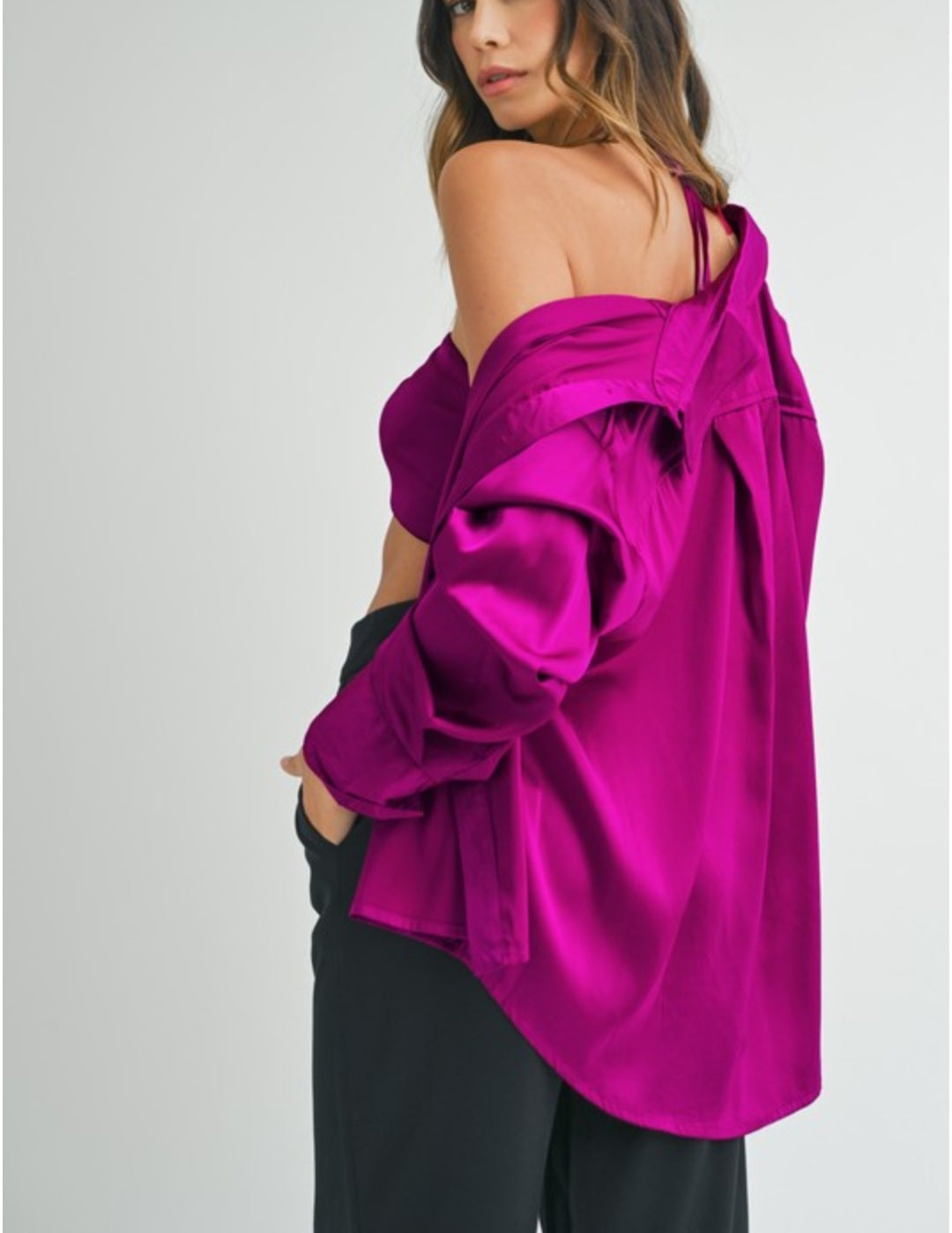 Satin 2pcs crop top and shirt