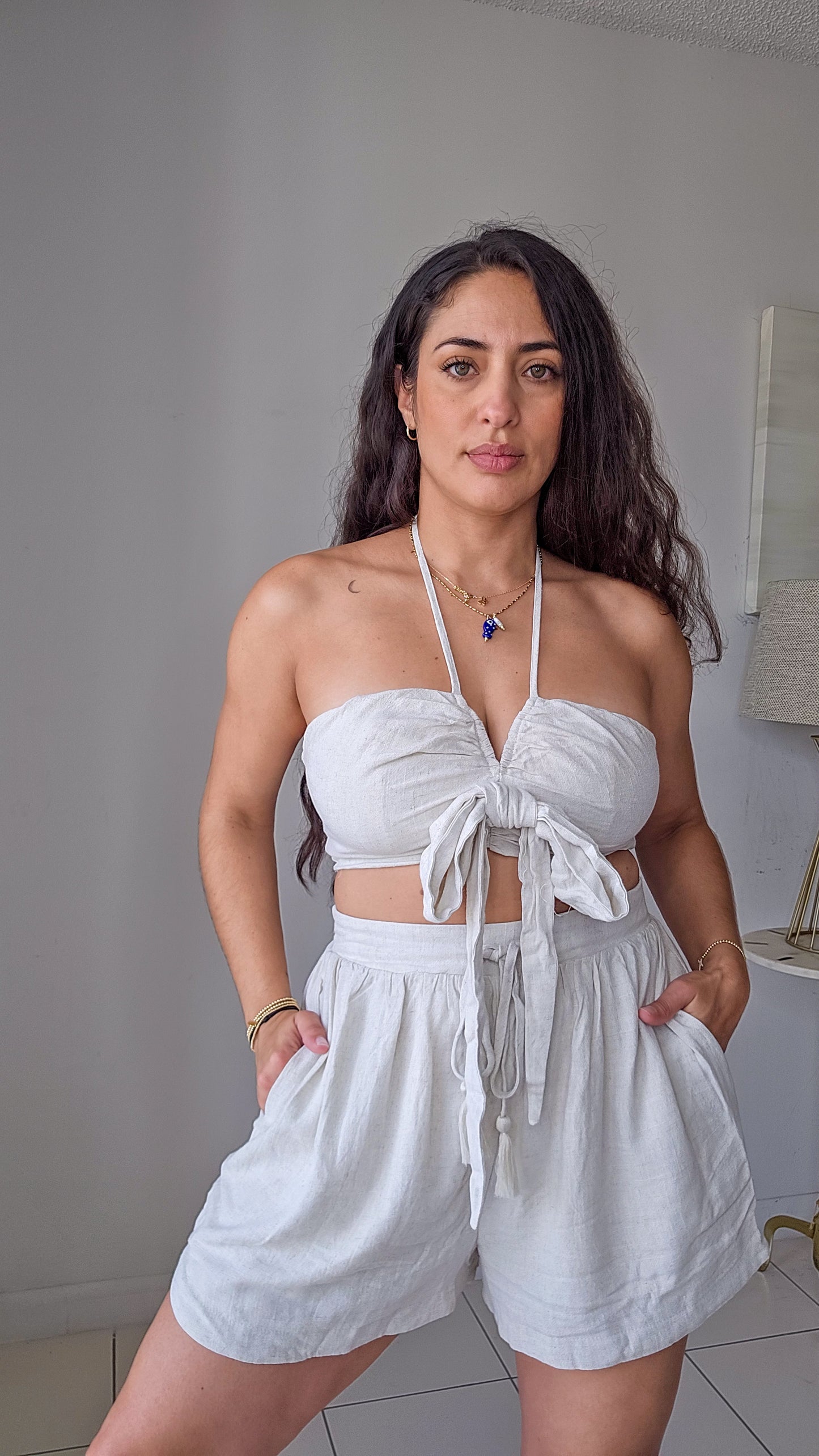 Linen Crop top and shorts set