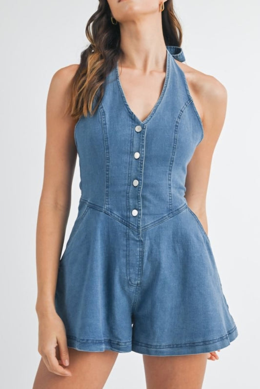 Halter denim romper