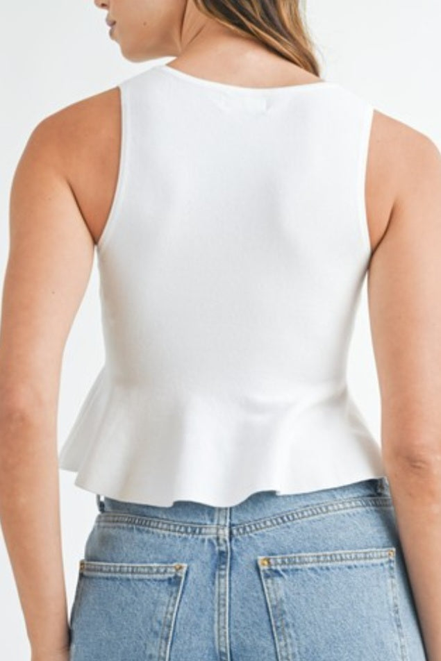 White Peplum knit top