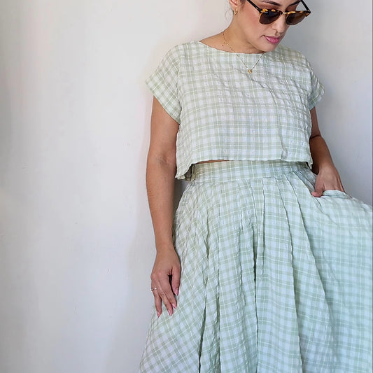 Gingham plaid crop top and skirt set