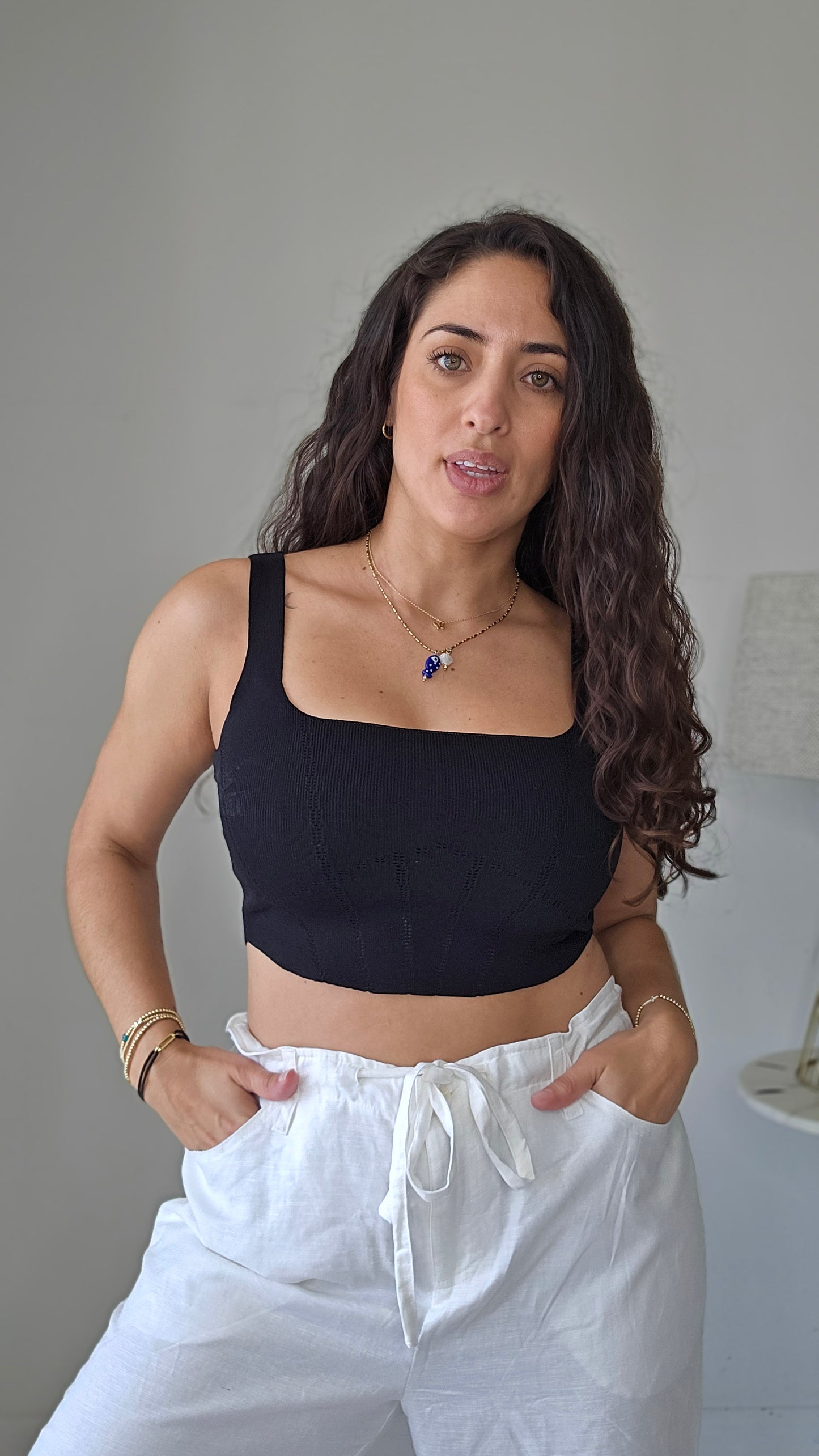 Croset crop knit top